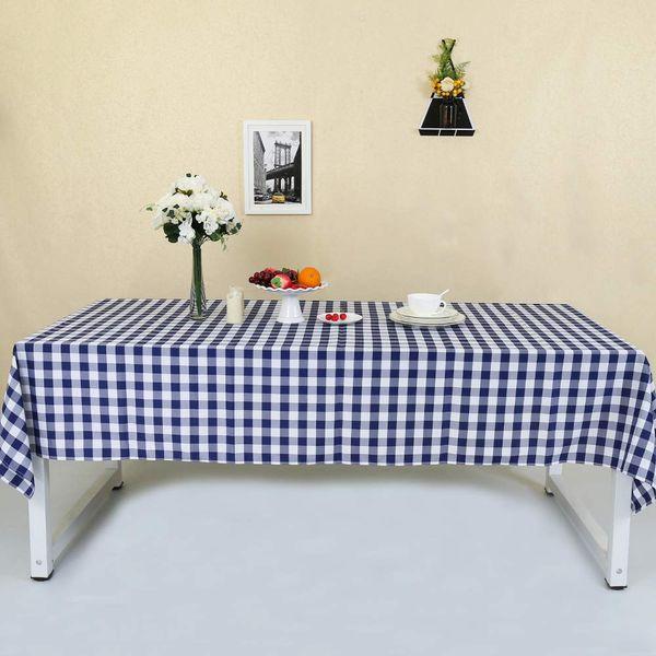 Zdada 60x102-Inch (1.5m x 2.6m) Navy Blue and White Check Tablecloth Plaid Polyester Table Cover Gingham Fabric Check Table Cloth Linen