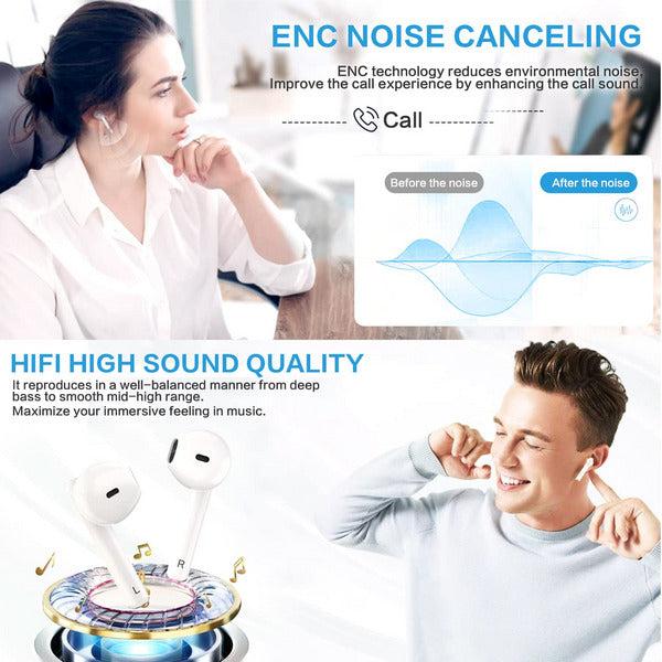 AMRTI Wireless Earbuds, Bluetooth 5.1 Headphones Stereo Earphone Cordless Sport Headsets with Charging Case, IPX6 Waterproof HiFi Stereo in Ear Headsets Built in Mic for Sport Home Office White 4