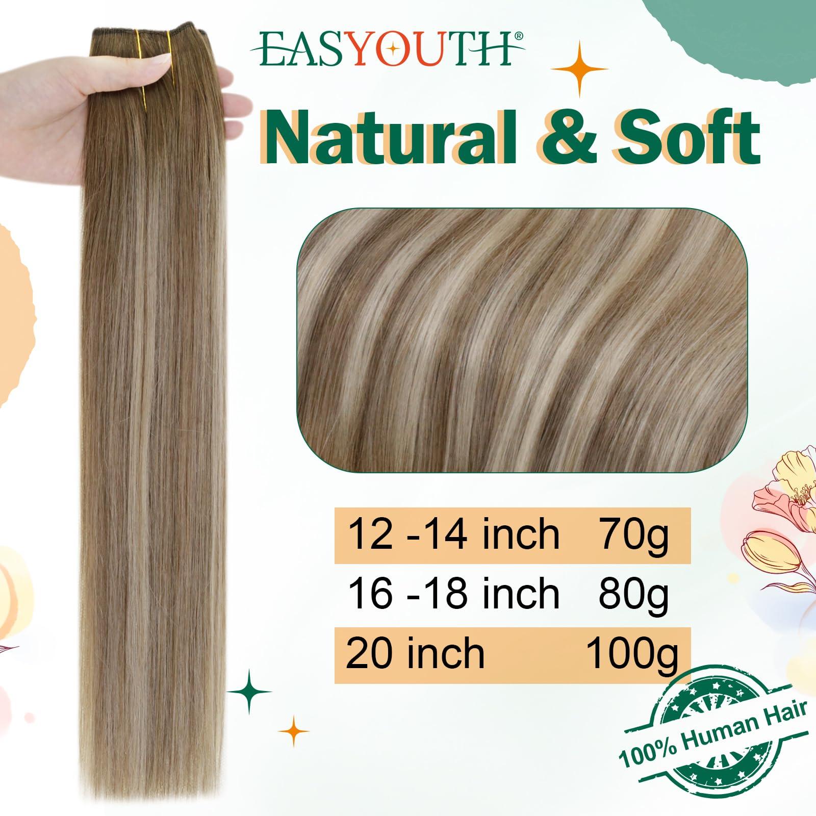 Easyouth Human Hair Wire Extensions Brown to Blonde Balayage Wire Hair Extensions Real Hair Ombre Fish Line Hair Extensions Invisible Hair 20 Inch 100g 1