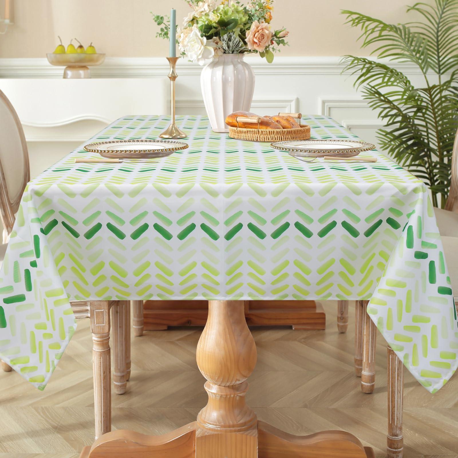 Arquiel Green Rippled Tablecloth Spring Summer, Waterproof Rectangular Tablecloth Washable, Stain Resistant Cloth Table Cover for Party Picnic Dinner Decor (152x213cm) 3