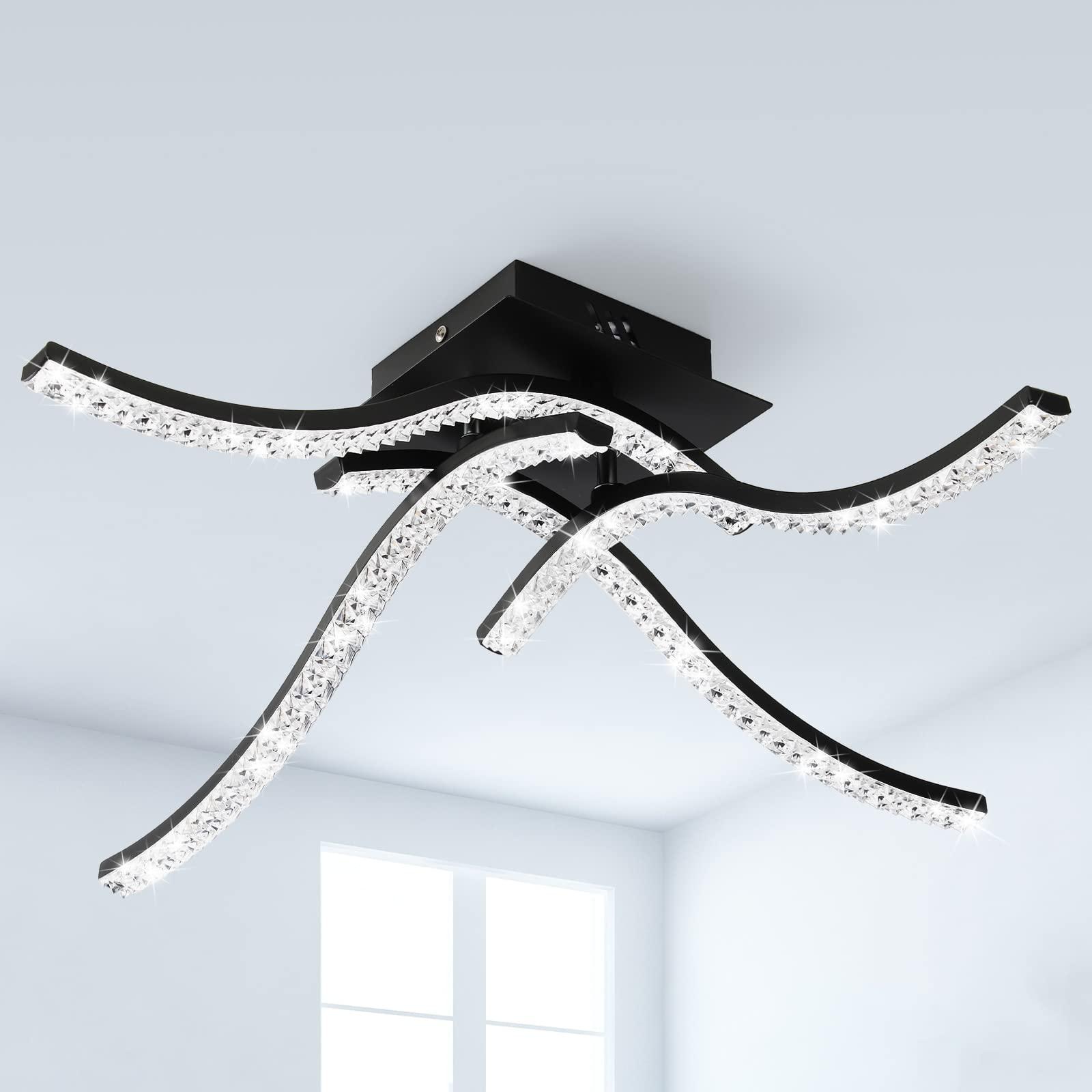 Zewanny Modern LED Ceiling Light,Acrylic Ceiling Lamps with 4 Built-in LED Boards,Elegant Curved Design 32W 3520LM,Ceiling Fixture for Dining Room Living Room Bedroom Kitchen Hallway 0