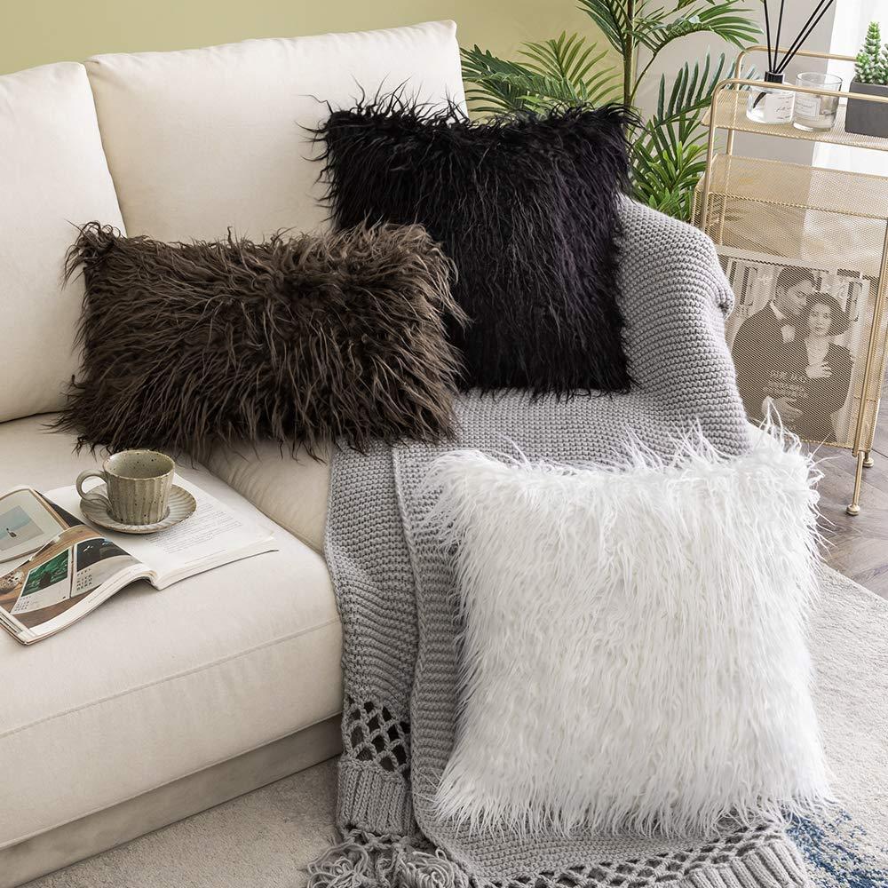 MIULEE Fluffy Decorative Square Plush Pillow Case Faux Fur Cushion Covers For Sofa Bedroom Car 18 x 18 Inch 45 x 45 CM White Set of 2 2