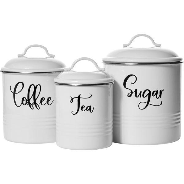 Home Acre Designs Set of 3 White Kitchen Storage Canisters Airtight Coffee Sugar Tea Canisters 0