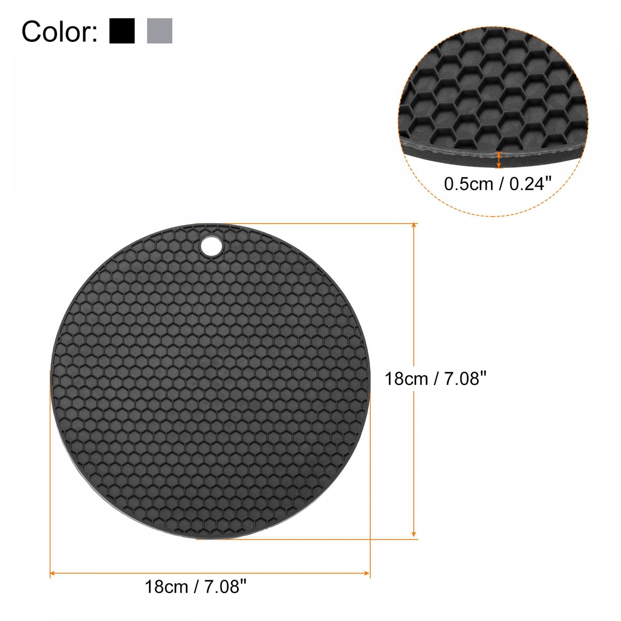 sourcing map Silicone Trivet Mats 2pcs, Round Hot Pan Pads Hot Pot Holder, Heat Resistant Honeycomb Drying Mat for Kitchen Counter Table - Light Gray, Black 1