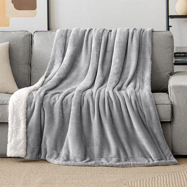 MIULEE Sherpa Fleece Throw Blanket Double-Sided Soft Fluffy Comfortable Plush Warm and Cozy for Bed Sofa Bedroom King Silver Grey 90x106 Inch 230x270cm 1