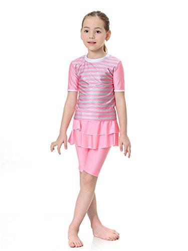 CaptainSwim Kid's Short Sleeve Swimsuit Muslim Islamic Two Piece Modest Swimwear (Pink, Int'l-M Height:100-130cm) 3