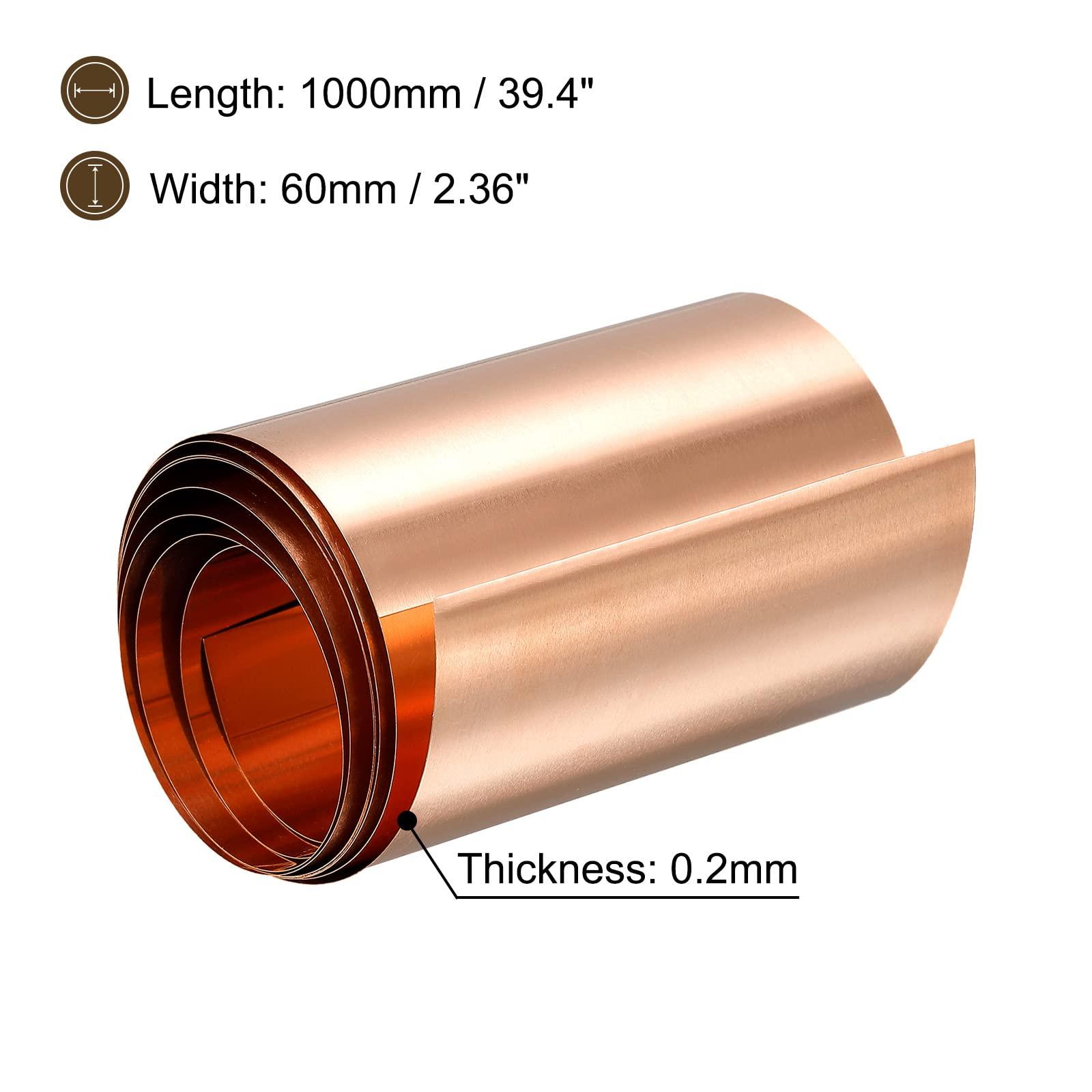 sourcing map Copper Thin Foil Roll Sheet, 0.2x60x1000mm Pure Copper Foil Sheet Roll Copper Strip for Crafts, Electrical Repairs, Grounding 1