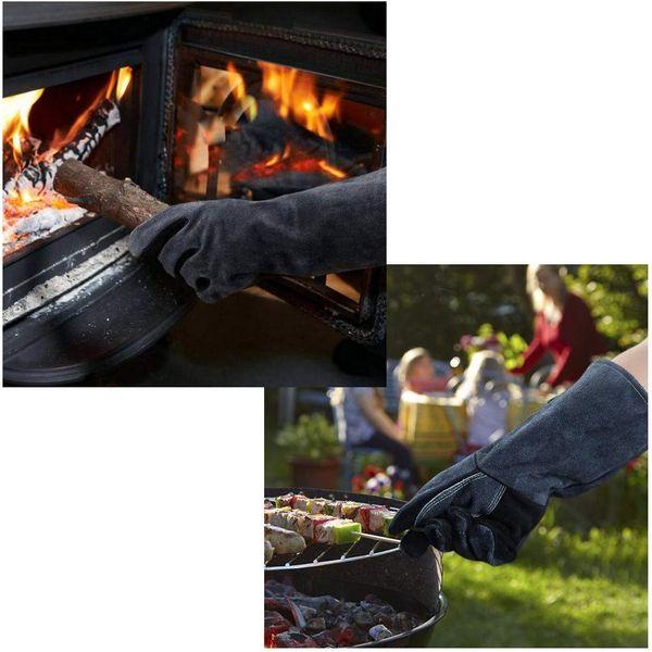 JZK Heavy duty large leather heat resistant heat proof fire gloves gauntlets for wood burner log burner BBQ welding, gardening gloves for men 1