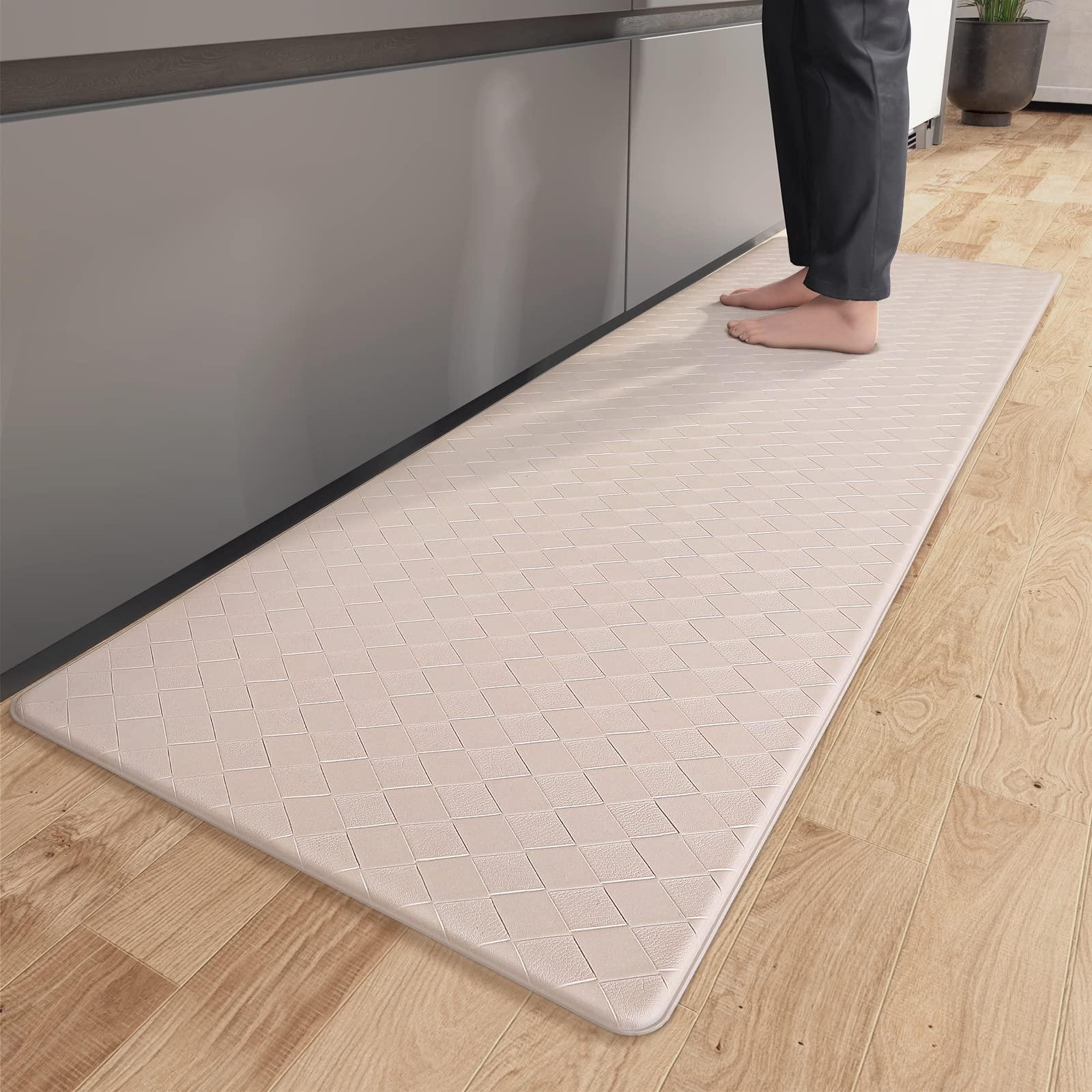 Color G Kitchen Rug 44 x 120 cm, Anti Fatigue Kitchen Mats Non Slip Washable, Oil Resistant, Waterproof Leather Kitchen Carpet Runners for Kitchen, Dining Room, Living Room, Office (Beige) 0