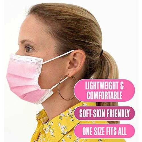 Harley Street Care Disposable Pink Face Masks Protective 3 Ply Breathable Triple Layer Mouth Cover with Elastic Earloops (Pack of 50) 3