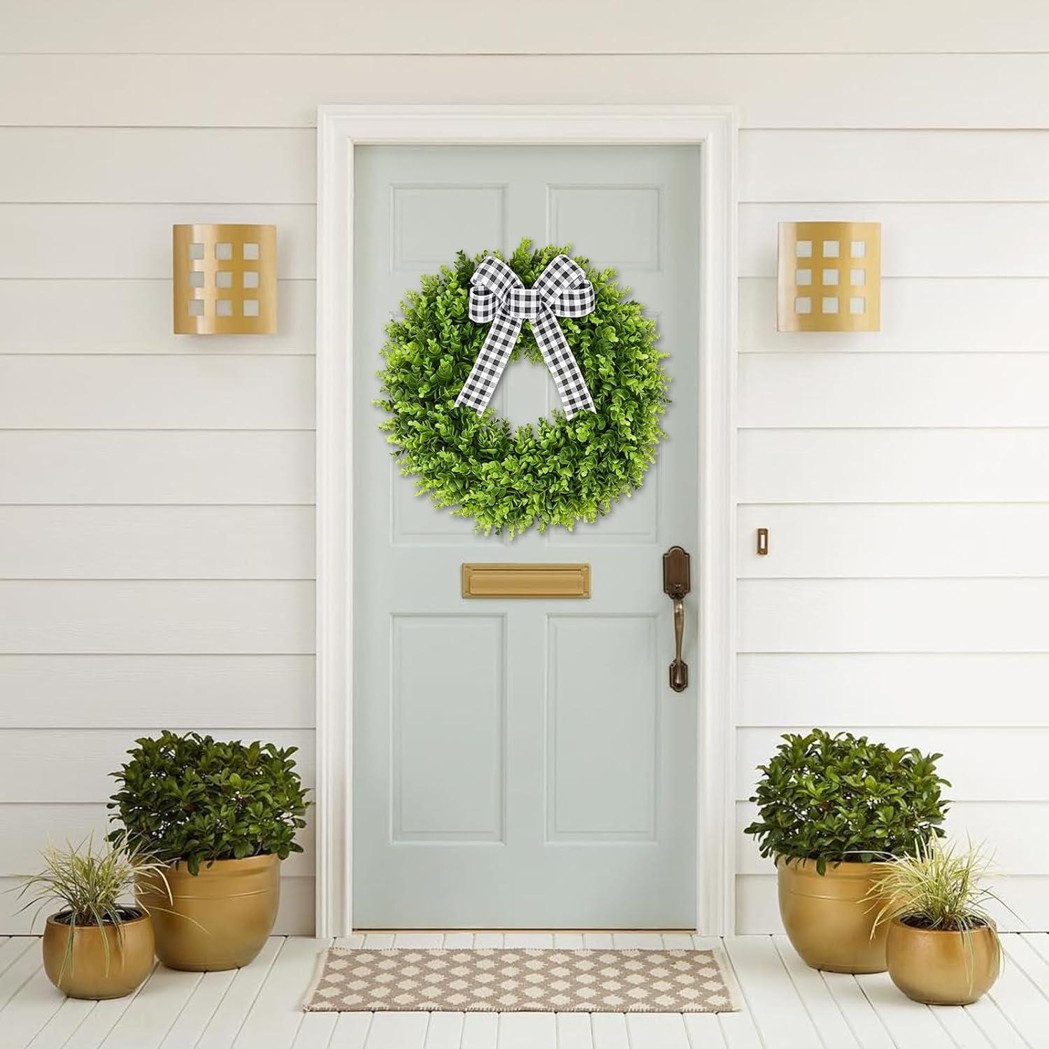 COLORSPEC 61cm/24inch Boxwood Wreath, Spring Summer Green All Season Large Wreath Decor Eucalyptus Wreath for Front Door,Party,Farmhouse,Home,Wall,Fireplace 4