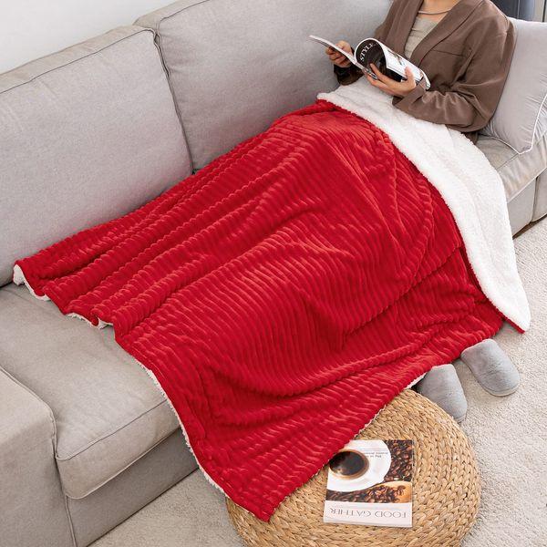 MIULEE Sherpa Fleece Throw Blanket Fluffy Soft Double-Sided Decorative Luxurious Blankets for Sofa Bed Couch Nursery Children Travel/Single Size 125x150cm Red 1
