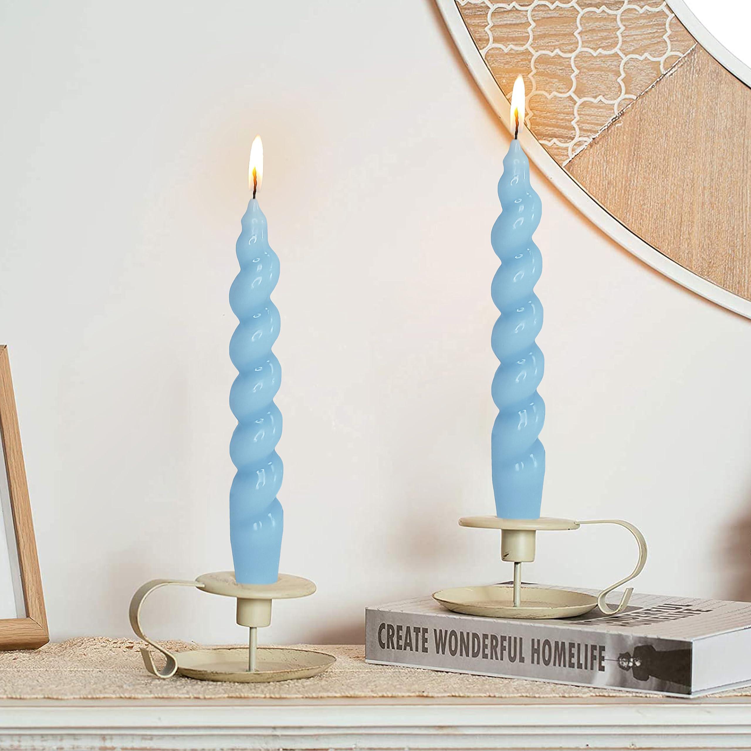 Gedengni Short Taper Candle Blue Candlesticks - 7.5inches Spiral Tapered Candles Twist Candle Sticks for Wedding Home Table Decoration 1