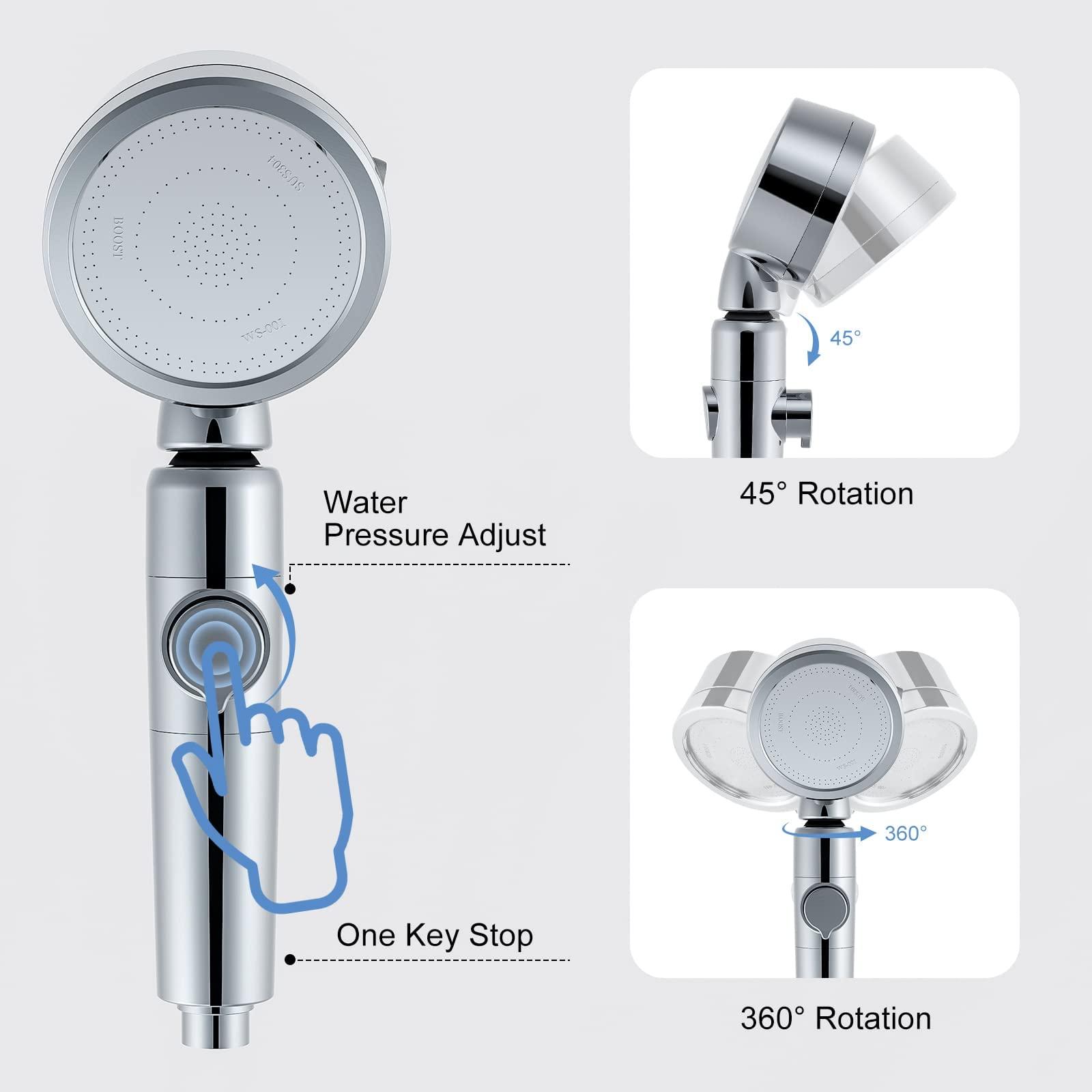 Shower Head and Hose High Pressure Water Saving Handheld Showers with 3 Modes Spray Filter Shower Heads for Water Cleaning Shower Head with Extra Replaceable Filter Core 9