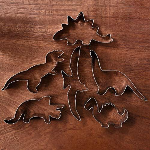 KENIAO Dinosaur Cookie Cutters Set for Kids - 6 Piece - T-Rex, Triceratops, Stegosaurus, Brontosaurus, Pterodactyl and Baby Dinosaur Cutter - Stainless Steel 1