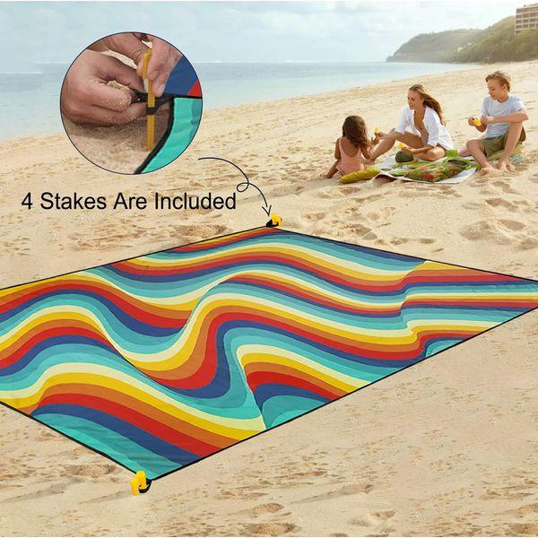 Beach Mat Picnic Blanket Extra Large 280x200cm Beach Mat Sandproof Waterproof Beach Blanket Outdoor Picnic Mat for Beach,Travel,Camping and Hiking -Portable Quick Drying Water Resistant - Multicolor 4