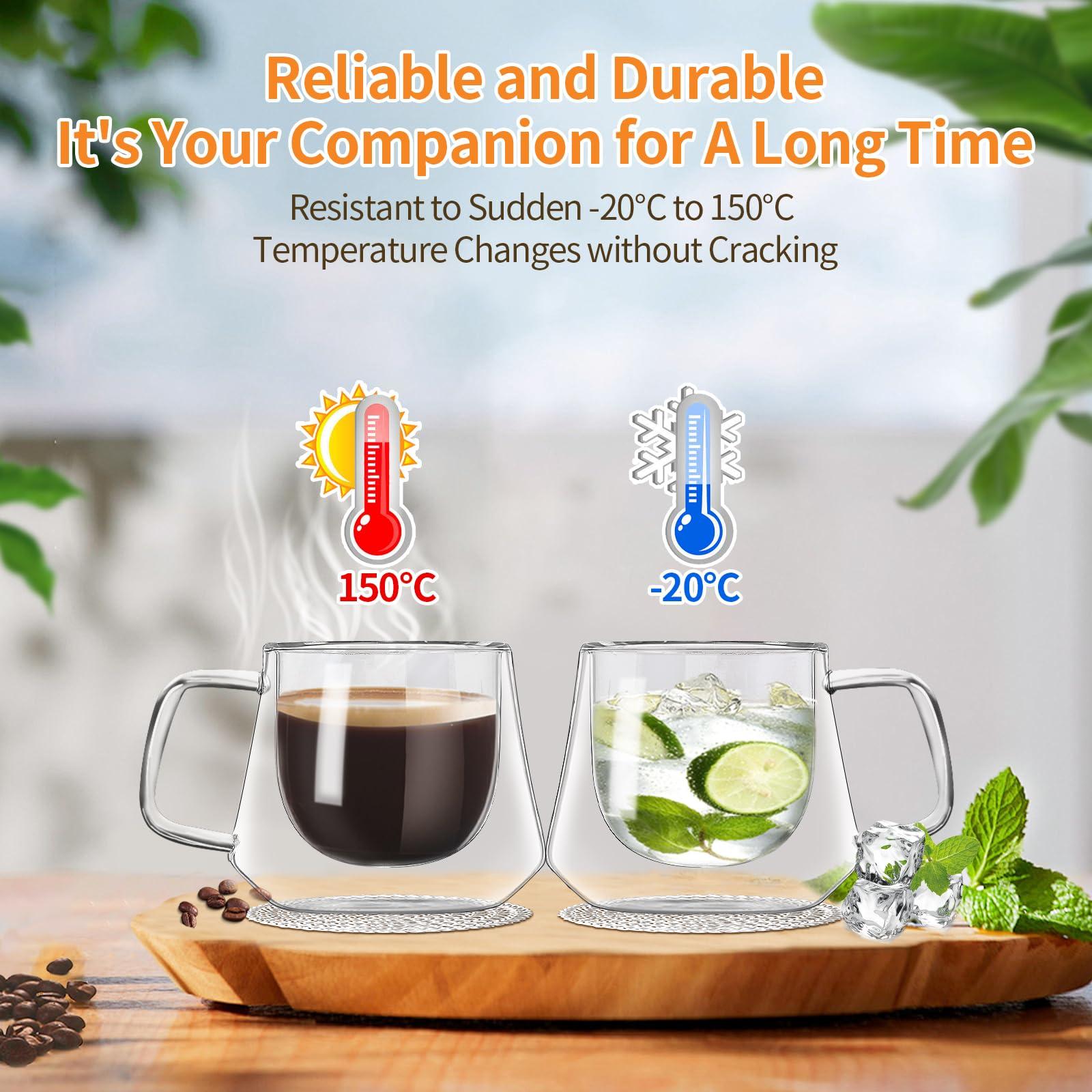 CNNIK Espresso Coffee Cups Double Walled Glass Mugs Cappuccino Cups and Mugs Latte Glasses Drinking Coffee Gift Set Hot Chocolate Mug Iced Coffee Glasses Espresso Glass Set of 2 Tea Milk Juice 220ml 2