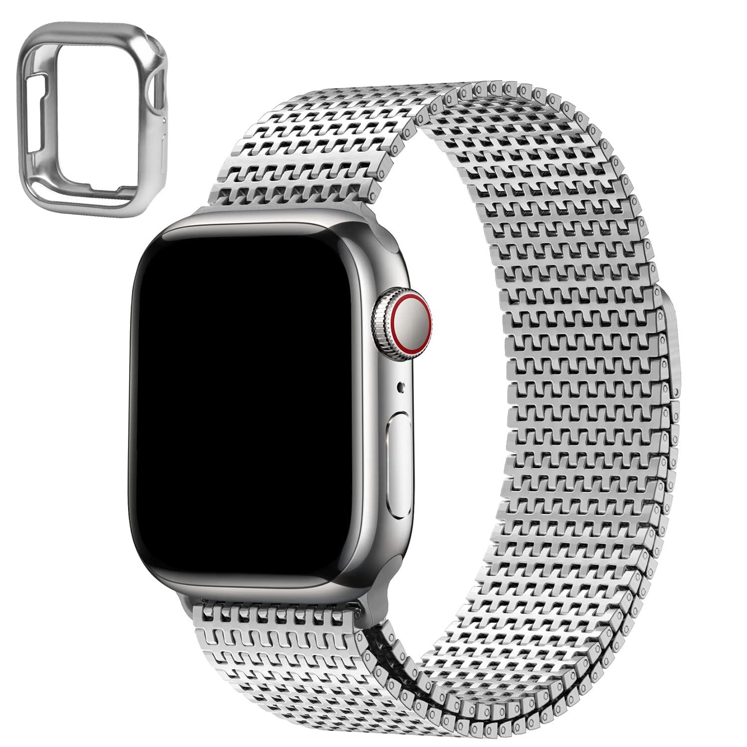 Wristitani Compatible with Apple Watch Bands 42mm 44mm 45mm, Stainless Steel Strap for iWatch Series 9/8/7/6/SE/5/4/3/2/1, Metal Watch Bracelet with Magnetic Clasp for Men Women, Silver