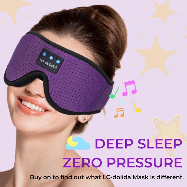 LC-dolida Bluetooth Sleep Mask Headphones for Women Men,100% Blackout 6A Ice Silk Deep Eye Mask Headphones Can Play 14 Hours,Sleep Aids for Adults Eye Covers with Travel Bag & 2 Sleep Earplugs 1