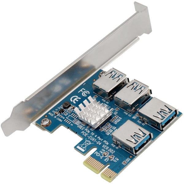 ZHITING PCIe 1 to 4 PCI Express Riser Card, PCI-E 1X to External 4 USB 3.0 Adapter Card, for Bitcoin Mining Devices with Higher Stability for Bitcoin Mining