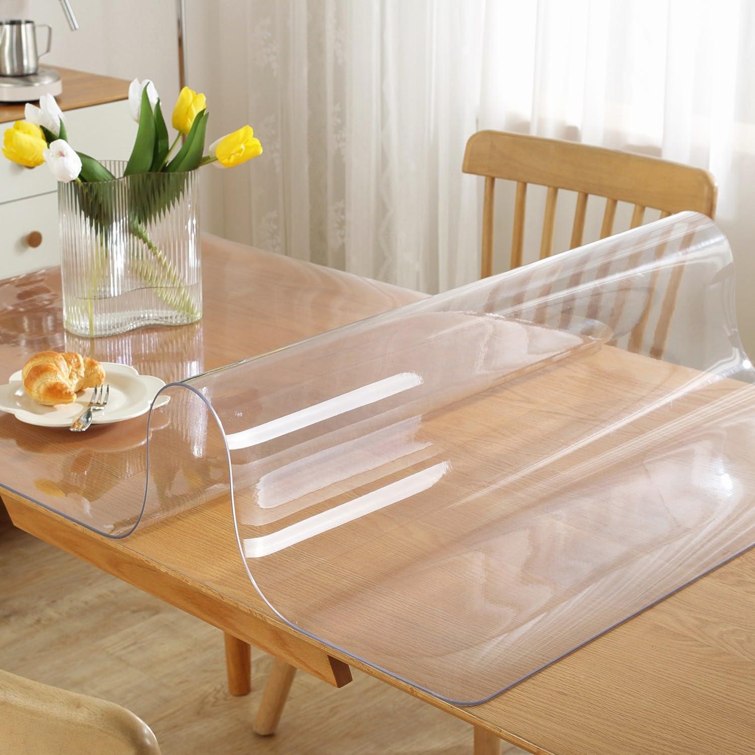 OstepDecor Clear Table Cover Protector, 75 x 135 cm Clear Table Protector for dining room tables, 1.5mm Thick Plastic Dining Table Cover, Dressing Table Mat, Clear Vinyl Table Top Protector for Home