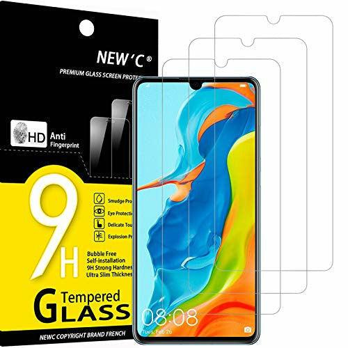 NEW'C Pack of 3, Glass Screen Protector for Huawei P30 Lite, Anti-Scratch, Anti-Fingerprints, Bubble-Free, 9H Hardness, 0.33mm Ultra Transparent, Ultra Resistant Tempered Glass 0