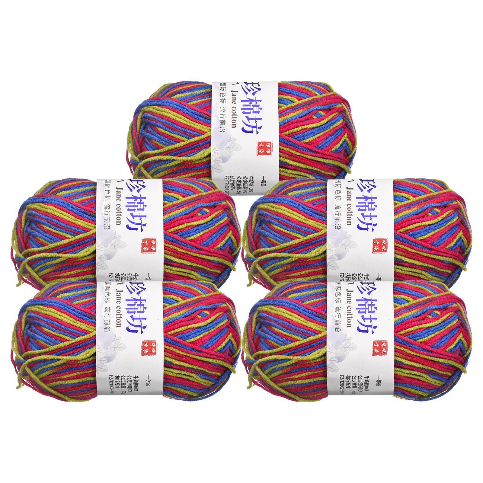 sourcing map Cotton Blend Yarn, 5 Pack of 50g/1.76oz Soft Crochet Craft Yarns for Knitting and Crocheting Craft Projects, Colorful 0