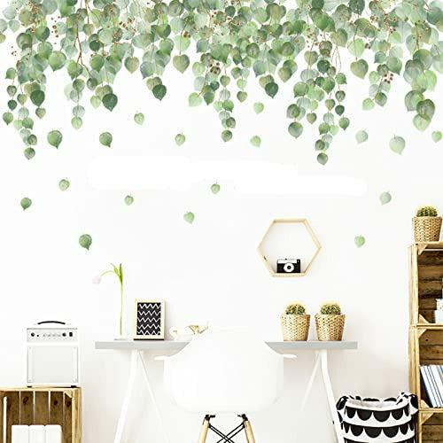 Hanging Green Vine Wall Decal Stickers for Bedroom Living Room, Removable Eucalyptus Green Plants Leaves Wall Art Mural Decor Home Nursery Office Decorations, 119cmx59cm(C) 3