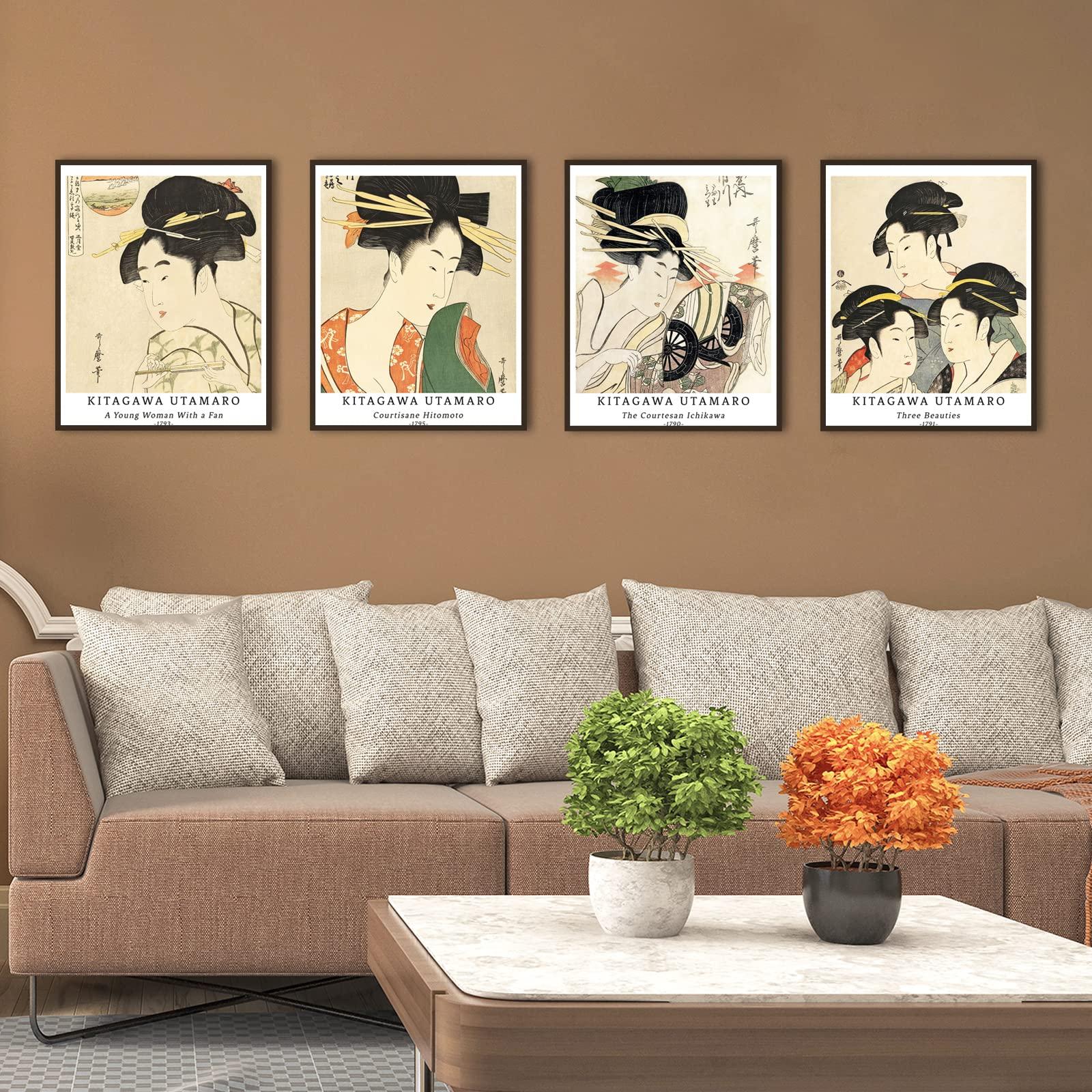 Wall Art Unframed Prints Giclee Art Paper Set of 4, 8x10 inch Japanese Ukiyo-e Artwork, Livingroom Decoration Aesthetic Rustic Colorful Landscape Housewarming Present Katsushika Hokusai Poster 8