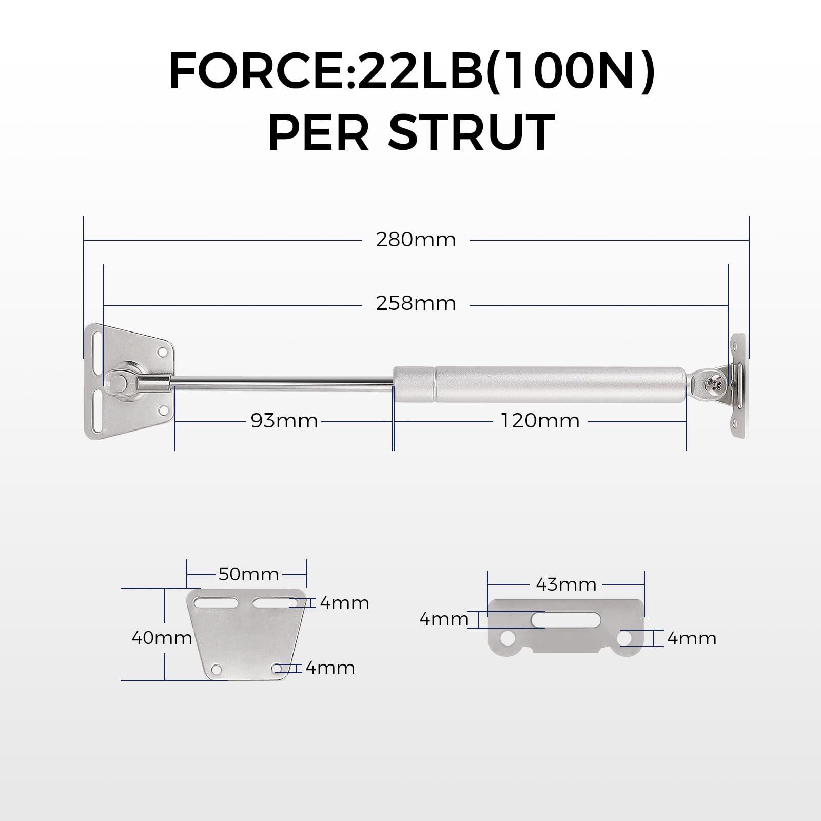 Probrico 80N Gas Struts, 3 Pair Cabinet Door Hinges Lift Up Spring Flap Gas Strut Support Stay Bar for Kitchen Cupboard Box， Suitable for Door Thickness of 16mm 4