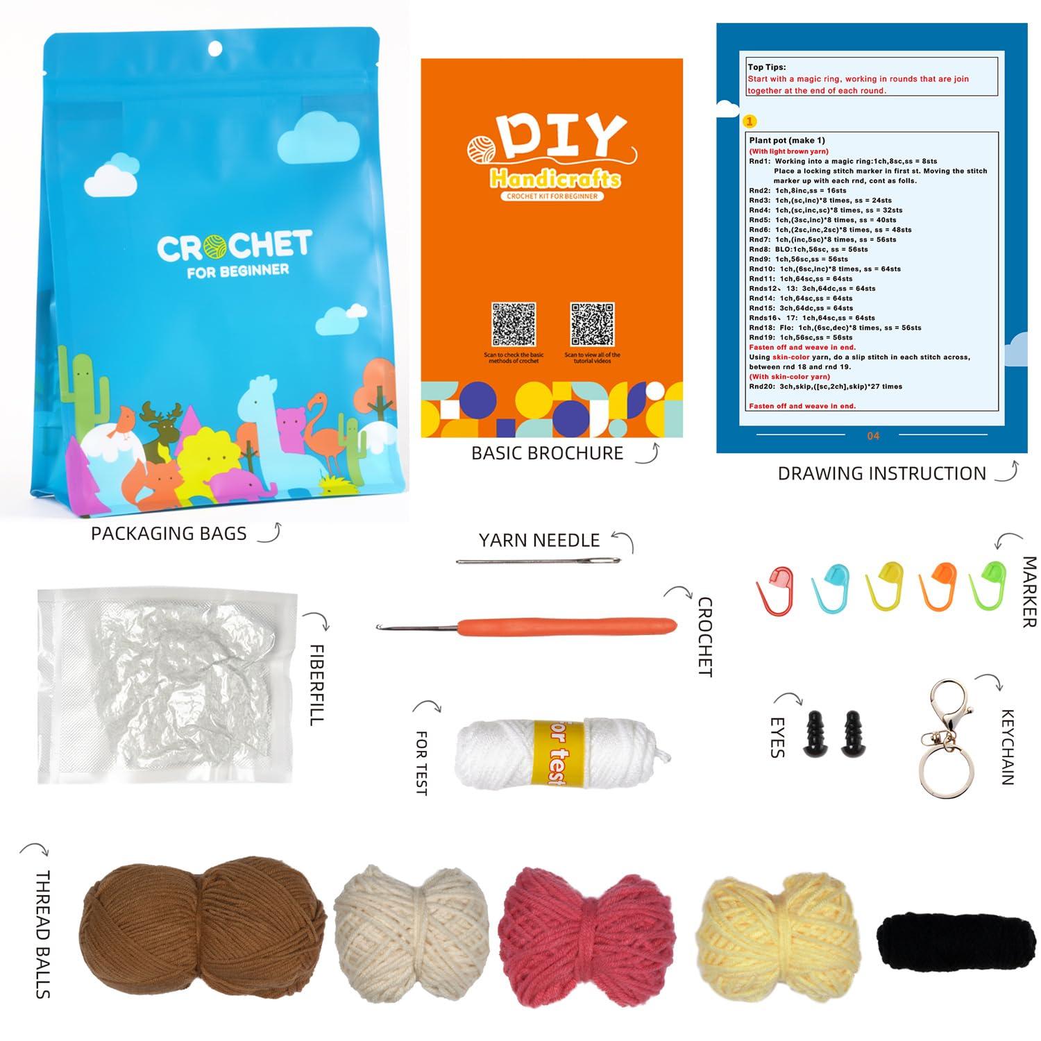 IFUNY Crochet kit for Beginners Adults,Crochet Animal Kit, Complete Knitting Kit with Yarn, Crochet Hooks, Step-by-Step Video, Learn to Crochet Starter kit for Beginners（Love Potting 3