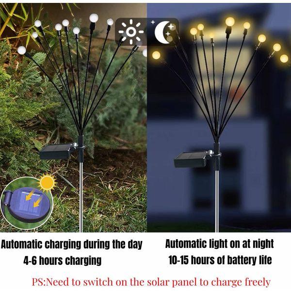 2 Pack 6 LEDs Solar Lights Outdoor Garden, Solar Swaying Light Firework Lights, Waterproof Pathway Light Garden Lights Solar Powered Firefly Lights Solar Stake Lights for Garden Landscape 3