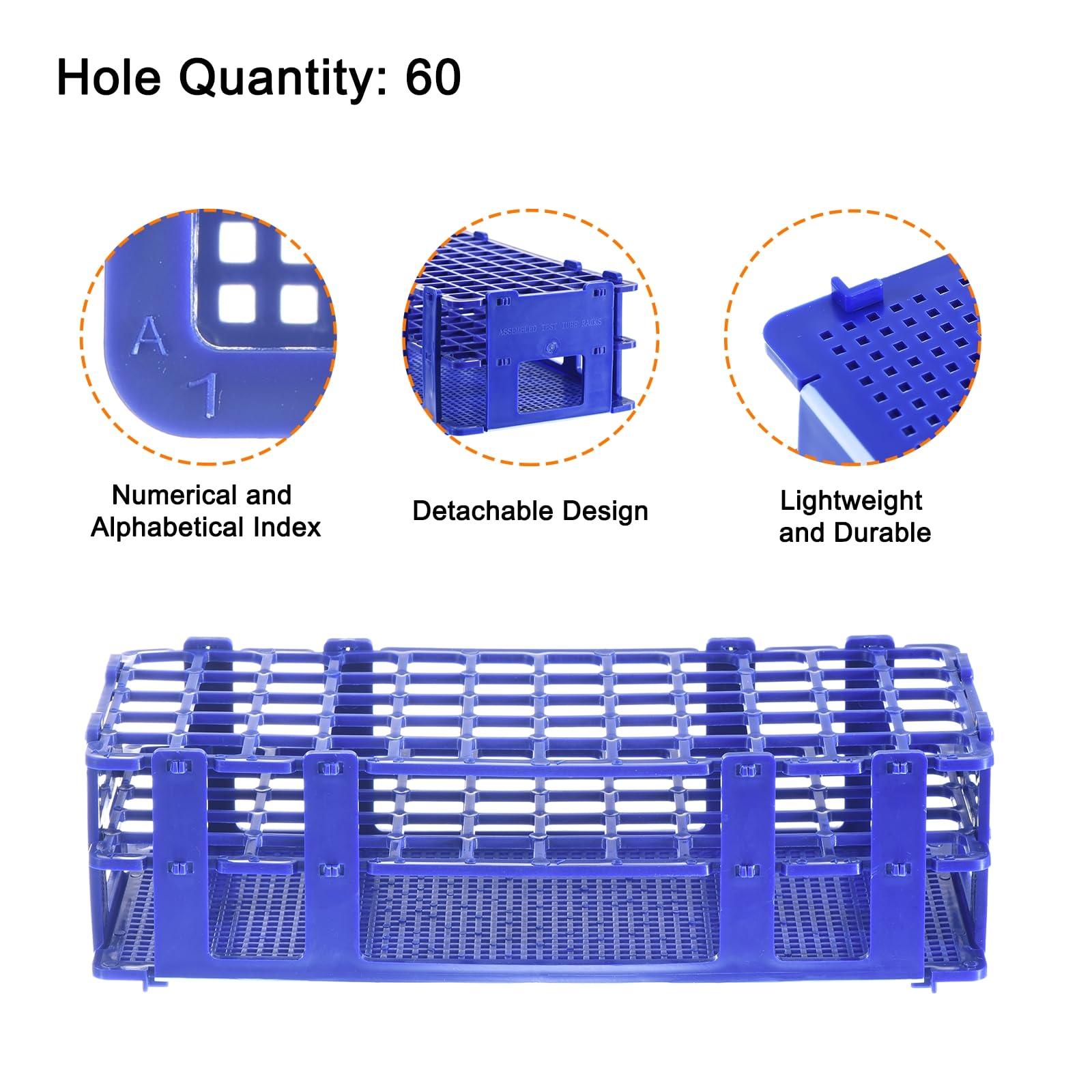 sourcing map PP Plastic Test Tube Rack Holder 60 Holes 3 Layers Lab Detachable Tube Holder Blue for 17mm Test Tubes, Pack of 3 2