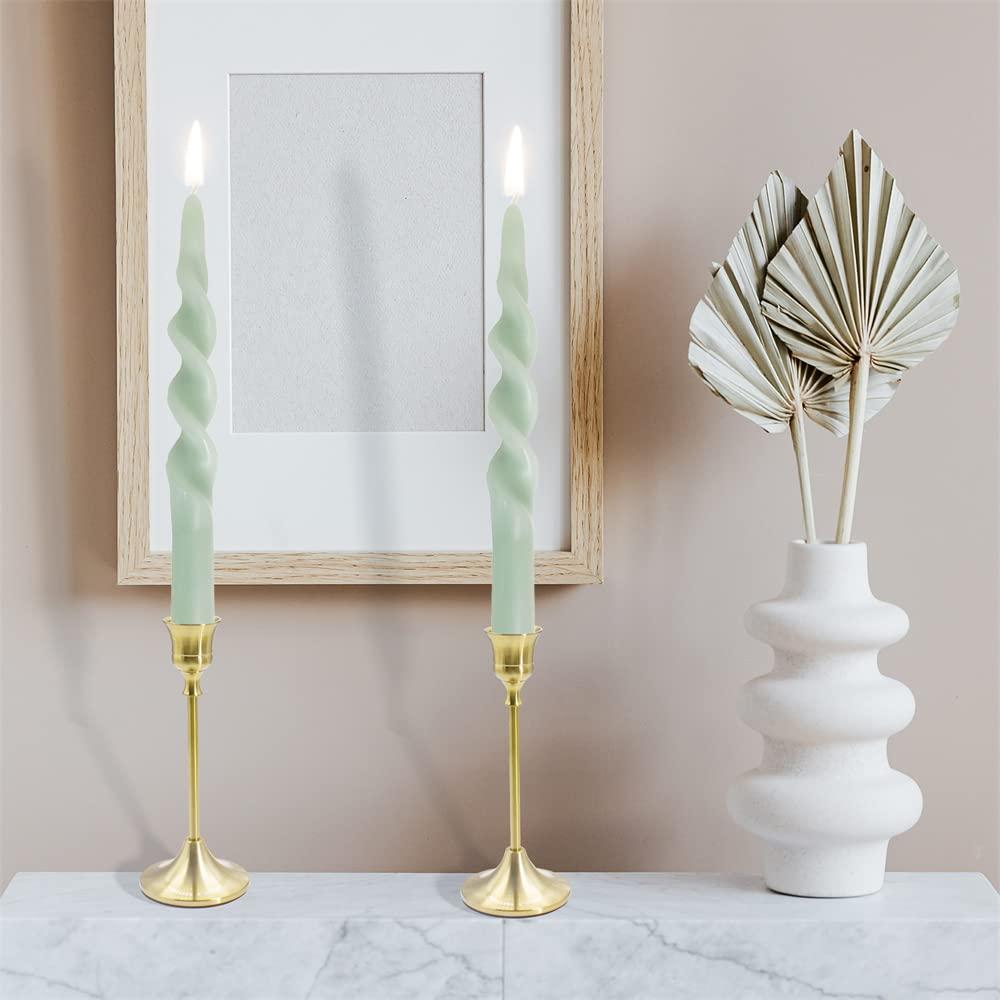 10inches Spiral Taper Candles Unscented Candles Green Candlesticks for Home Decoration Twisted Tapered Candle Set of 2 1