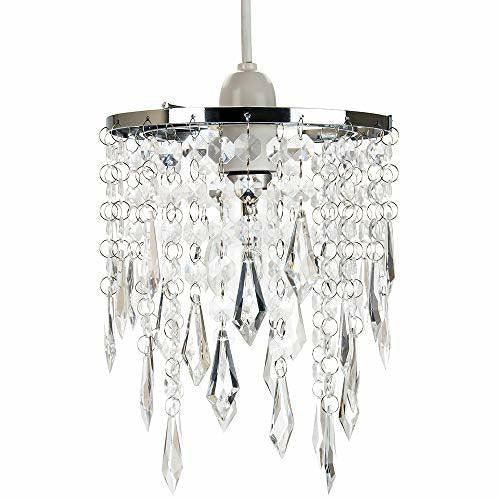 Modern Waterfall Design Easy Fit Pendant Shade with Clear Acrylic Droplets and Beads - Chrome Metal Rings - 16cm Diameter by Happy Homewares 1