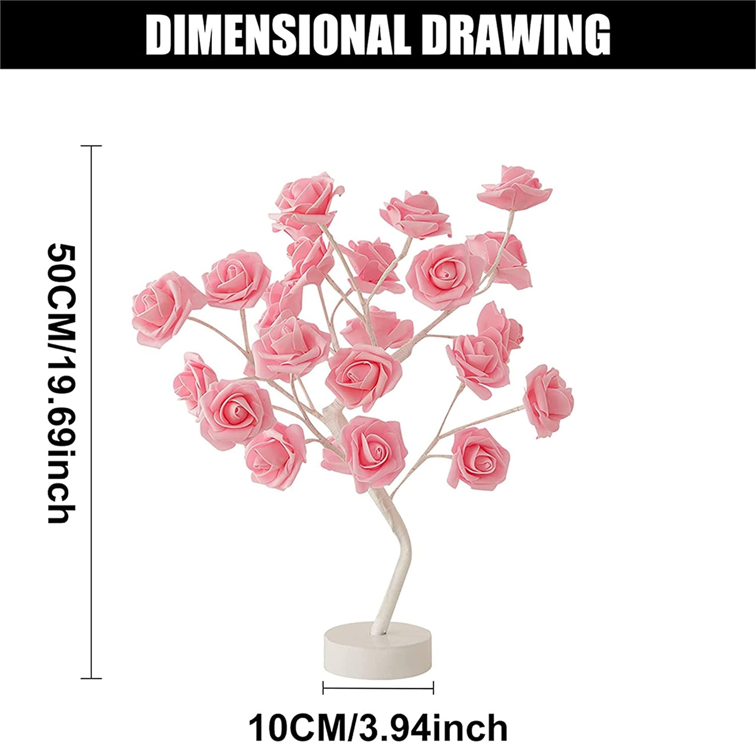 Table Lamp Rose Flower Desk Tree Lamp USB Operated Gift Tree Night Light Centerpiece Fairy Light for Mother's Father's Day Home Bedroom Valentines Easter Wedding Party Decor LED Desk Light (Pink) 3