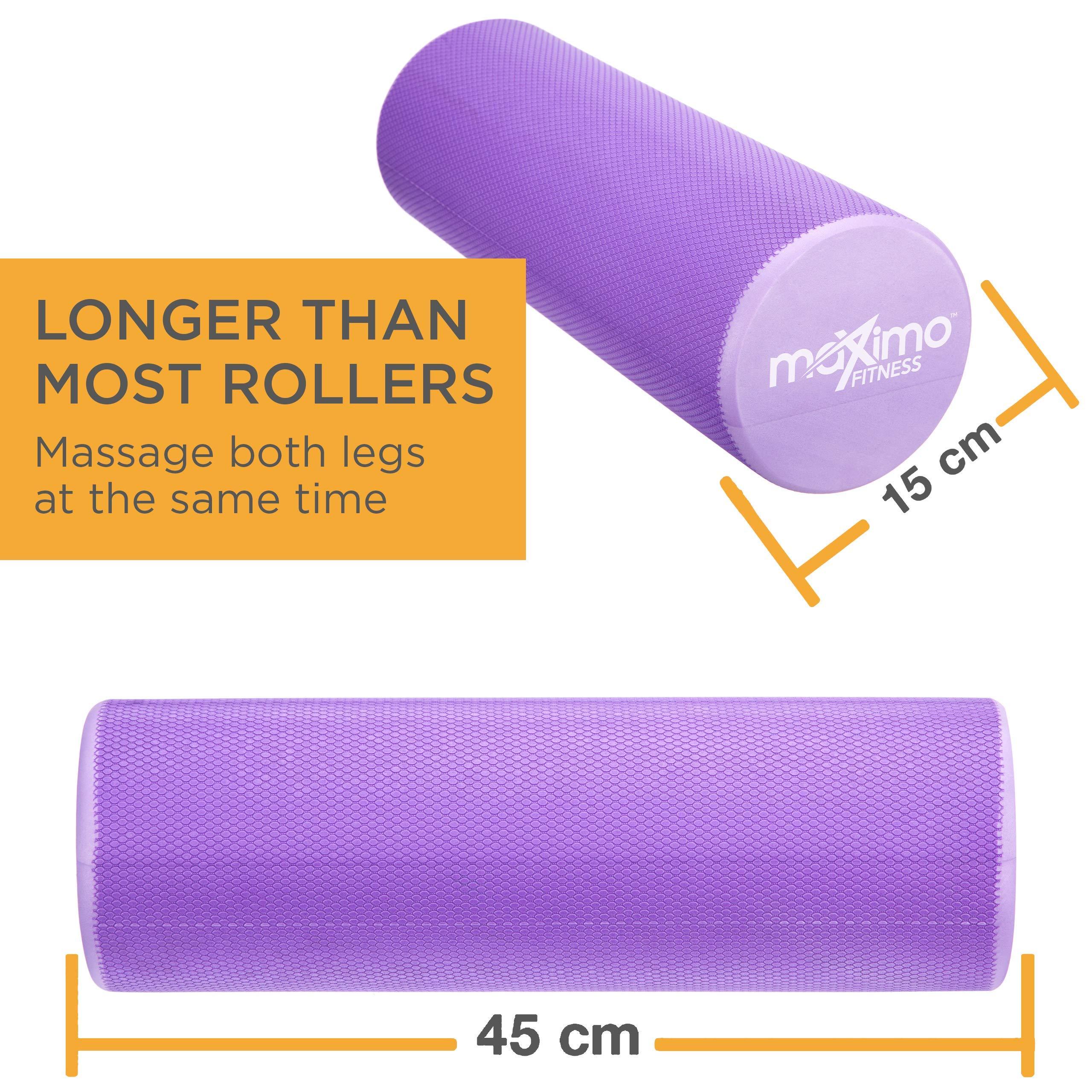 Maximo Fitness Foam Roller - Exercise Rollers for Trigger Point Self Massage and Muscle Tension Relief, 15cm x 45cm Massager for Back, Legs, Workouts, Gym, Pilates and Yoga, Purple 1