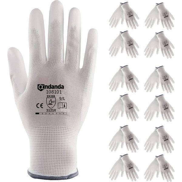 ANDANDA 24 Pairs Safety Work Gloves, Seamless Knit Glove with Polyurethane(PU) Coated on Palm & Fingers, Ideal for General Duty Work like Warehousing/Logistics/Assembly, M
