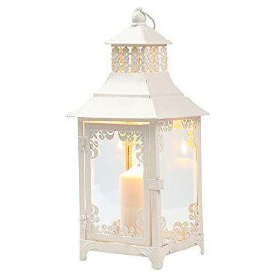 JHY DESIGN Decorative candle Lanterns 37.5 cm High Vintage Style Hanging Lantern, Metal Candleholder for Indoor Outdoor Events Parities and Weddings Valentine's Day Gift(White) 0