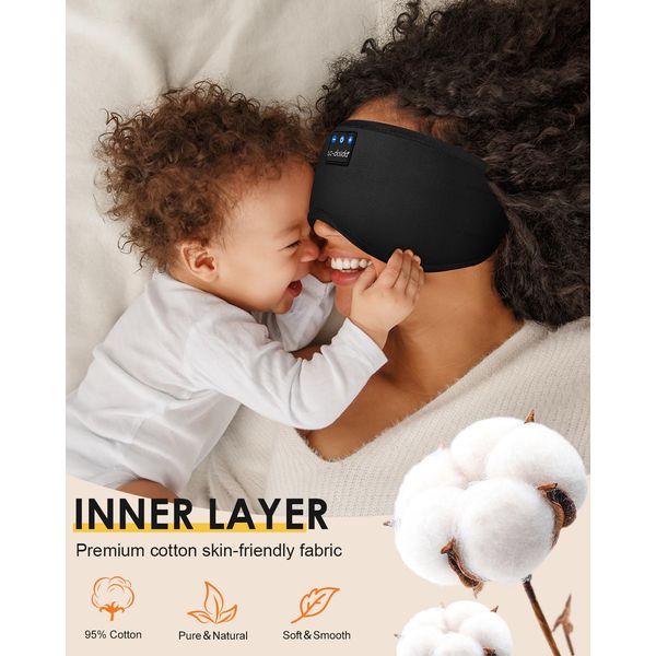 LC-dolida Bluetooth Sleep Mask Headphones for Side Sleeper,100% Blackout Cotton Deep Eye Mask Headphones Can Play 14 Hours,Eye Covers with Travel Bag & 2 Sleep Earplugs,Tech Gadgets for Men Women 3