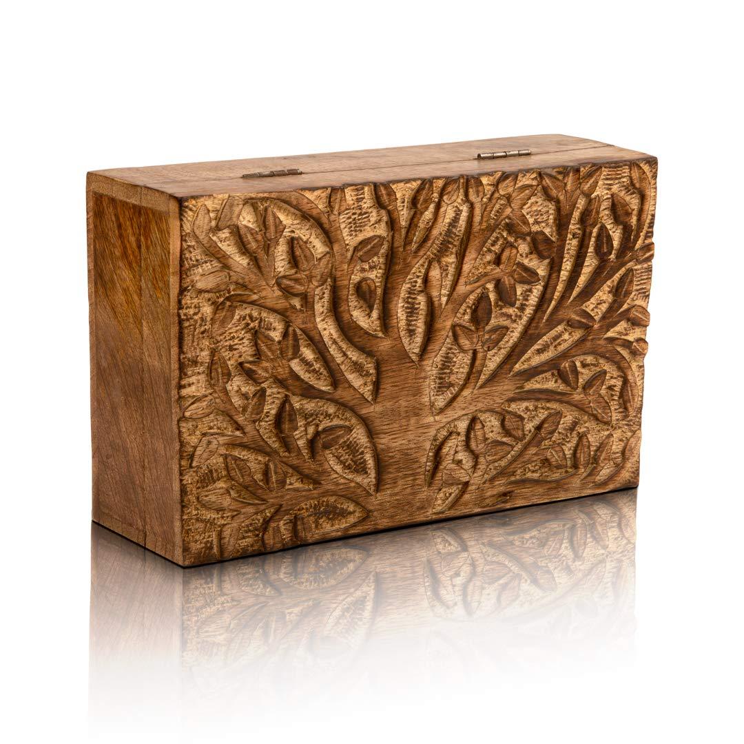 Great Birthday Gift Handmade Decorative Wooden Jewelry Box With Tree Of Life Carving Jewelry Organizer Keepsake Box Treasure Chest Trinket Holder Watch Box Storage Box 20 x 12 cms Housewarming Gifts 8