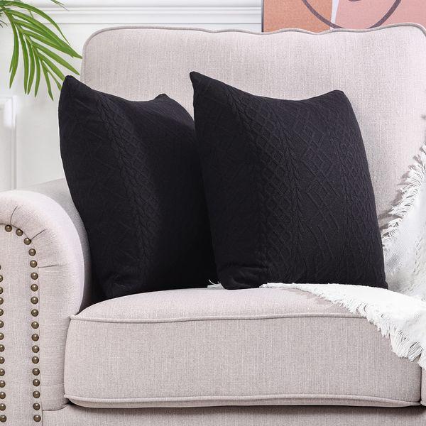 YAERTUN Pack of 2 Super Soft Decorative Throw Pillow Cases Square Cushion Covers Pillowcases for Couch Sofa Bedroom Car Modern Embossed Patterned,24 x 24 inch,Black 1
