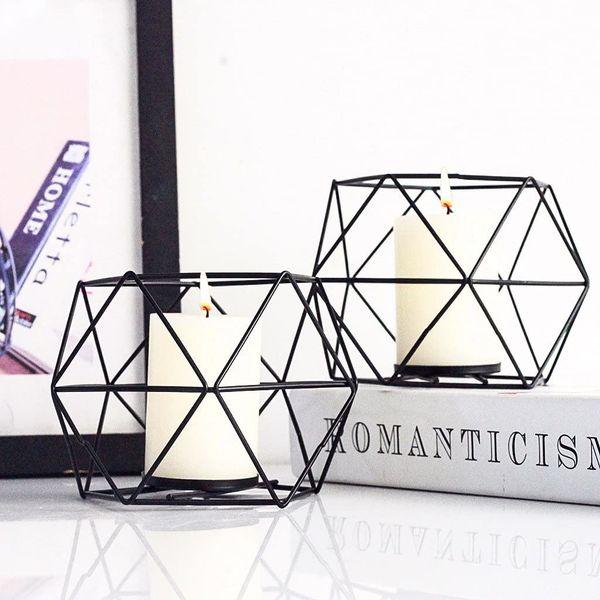 Romadedi Candle Holders Gold Geometric Decor - Tealight Holder for Tea Lights Decorative Candle Stand Accents for Home Table Shelf Mantel Modern Geo Decoration, Wedding Reception Décor, Black, 6pcs 2