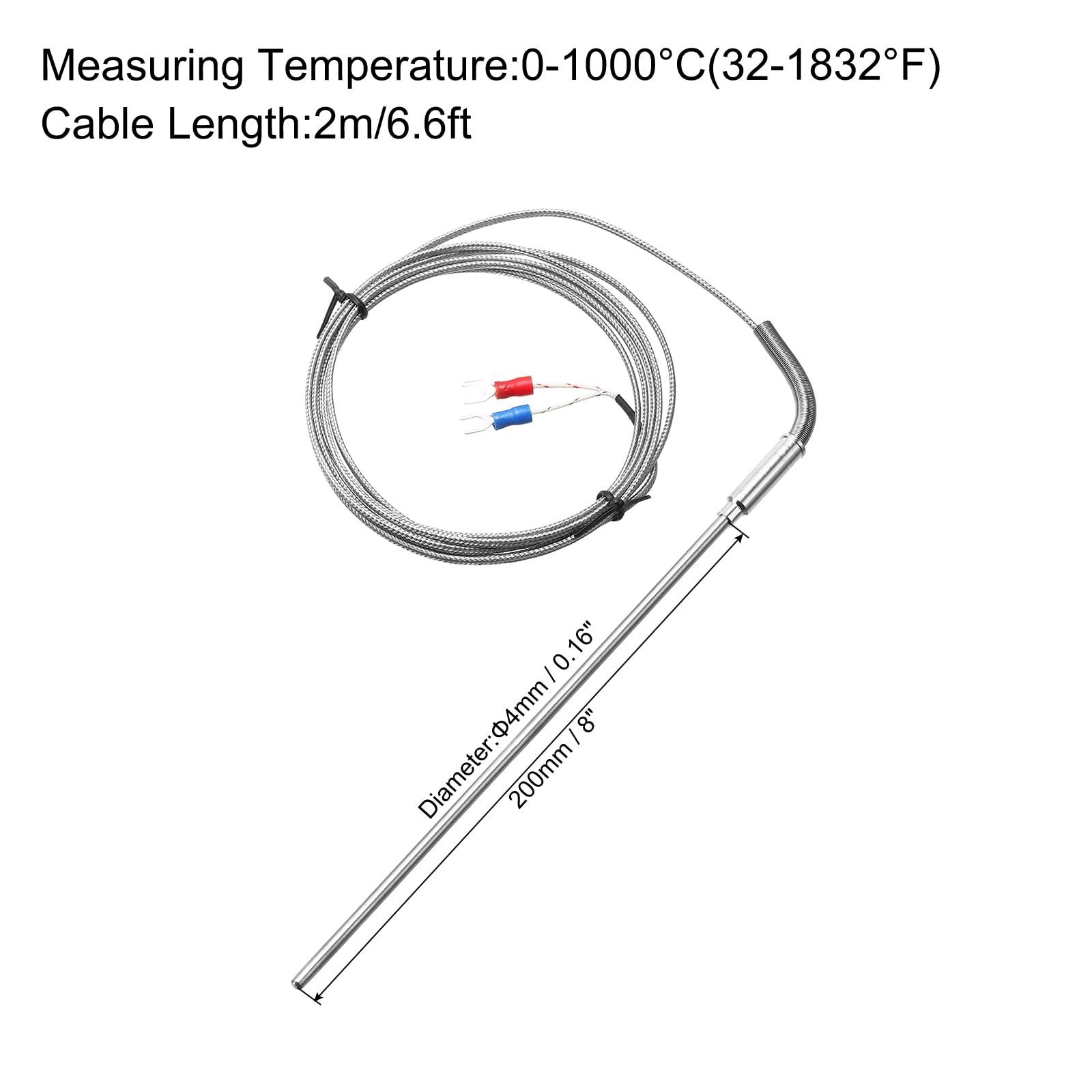 sourcing map K Type Thermocouple Temperature Sensor Probe 4x200mm 6.6ft Wire 0 to 1000°C(32 to 1832°F) Stainless Steel 6