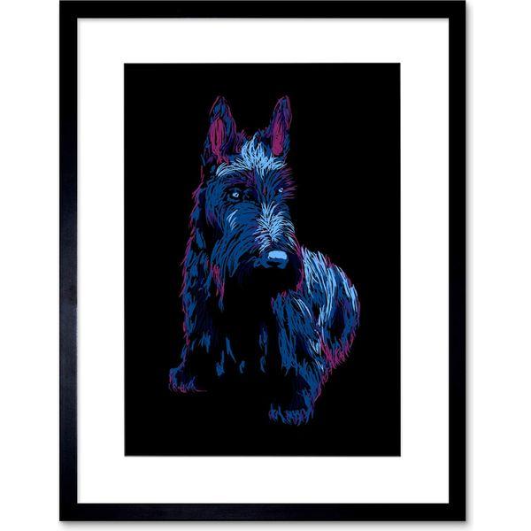 Wee Blue Coo Painting Scottish Terrier Scottie Dog Cute Puppy Framed Wall Art Print