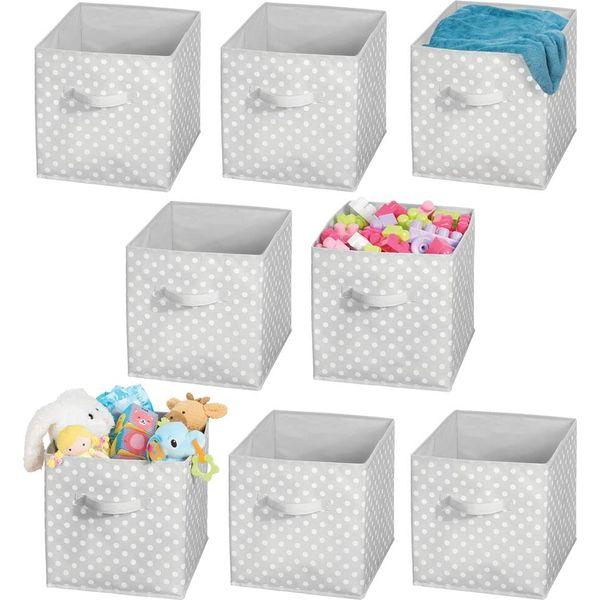 mDesign Set of 8 Storage Box Made of Fabric - Nursery Cupboard Organiser for Clothes and Accessories - Compact Fabric Box for the Children's Room with Polka-Dot Pattern - Grey/White 0