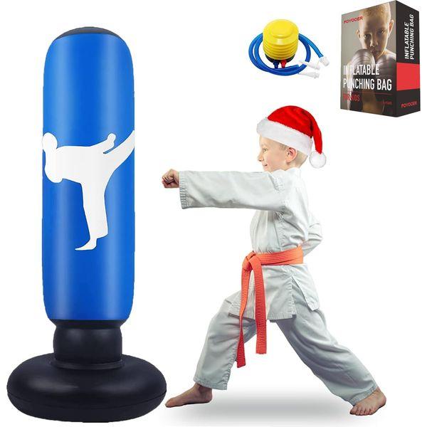 FOYOCER Punching Bag Kids Freestanding Boxing Bag Inflatable Kids Boxing Set Bounce Back for Practicing Karate MMA Fitness Punch Bags for Toddler Tall 61â (Blue) 0