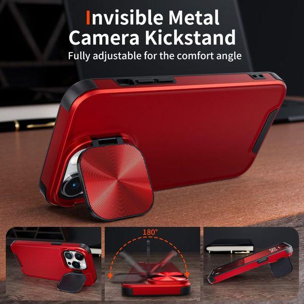 Buysing Magnetic Case for iPhone 15 Pro Max Case with Camera Stand [Compatible with MagSafe] [with Screen Protecter] Invisible Metal Kickstand Military Grade Hard Matte Shockproof Phone Case 6.7"-Red 2