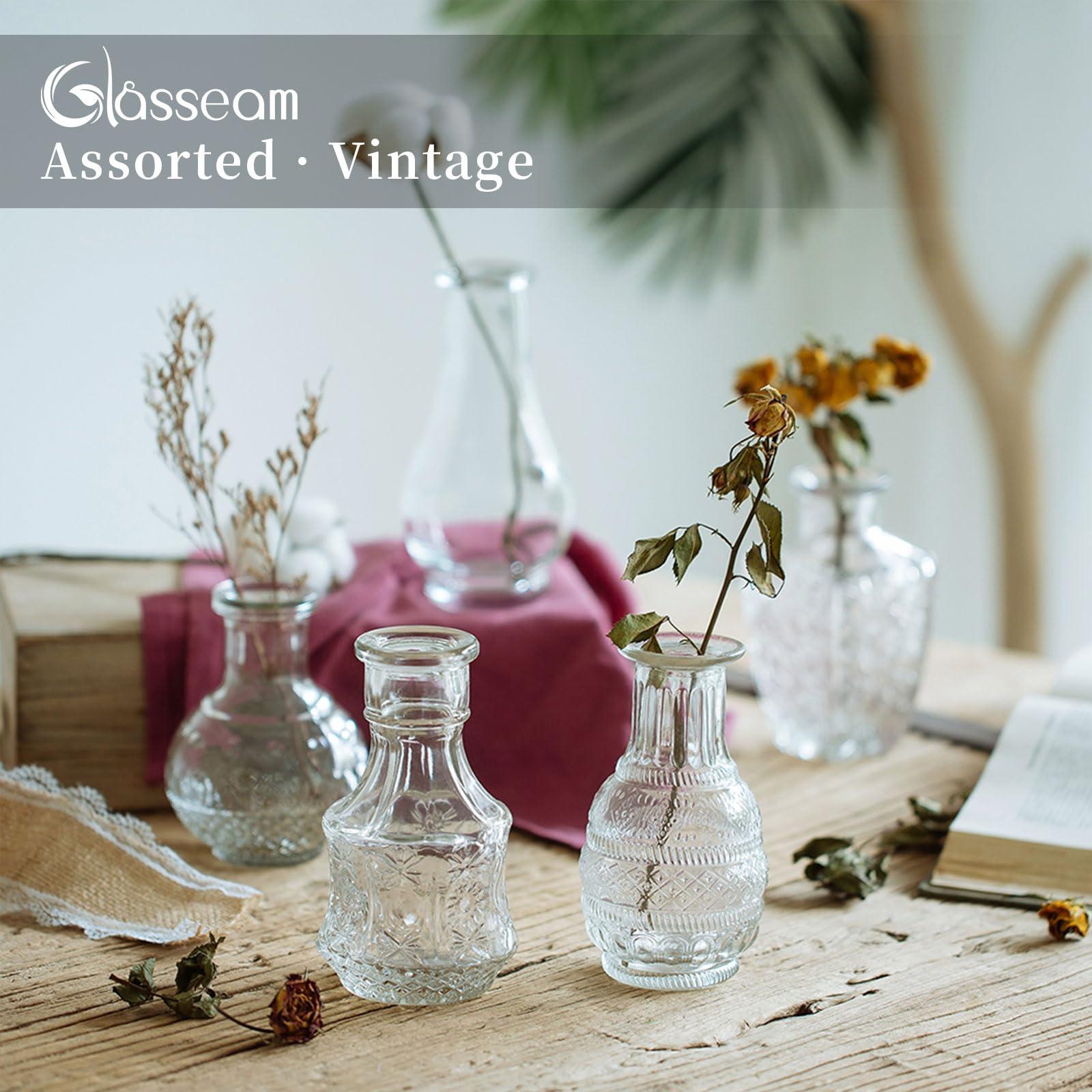 Glasseam Small Glass Flower Vase Vintage: Mini Bud Sweet Pea Vases Set of 10 Crystal Clear Rustic for Living Room Dining Table Wedding Centrepiece Indoor Bedroom Decoration 2