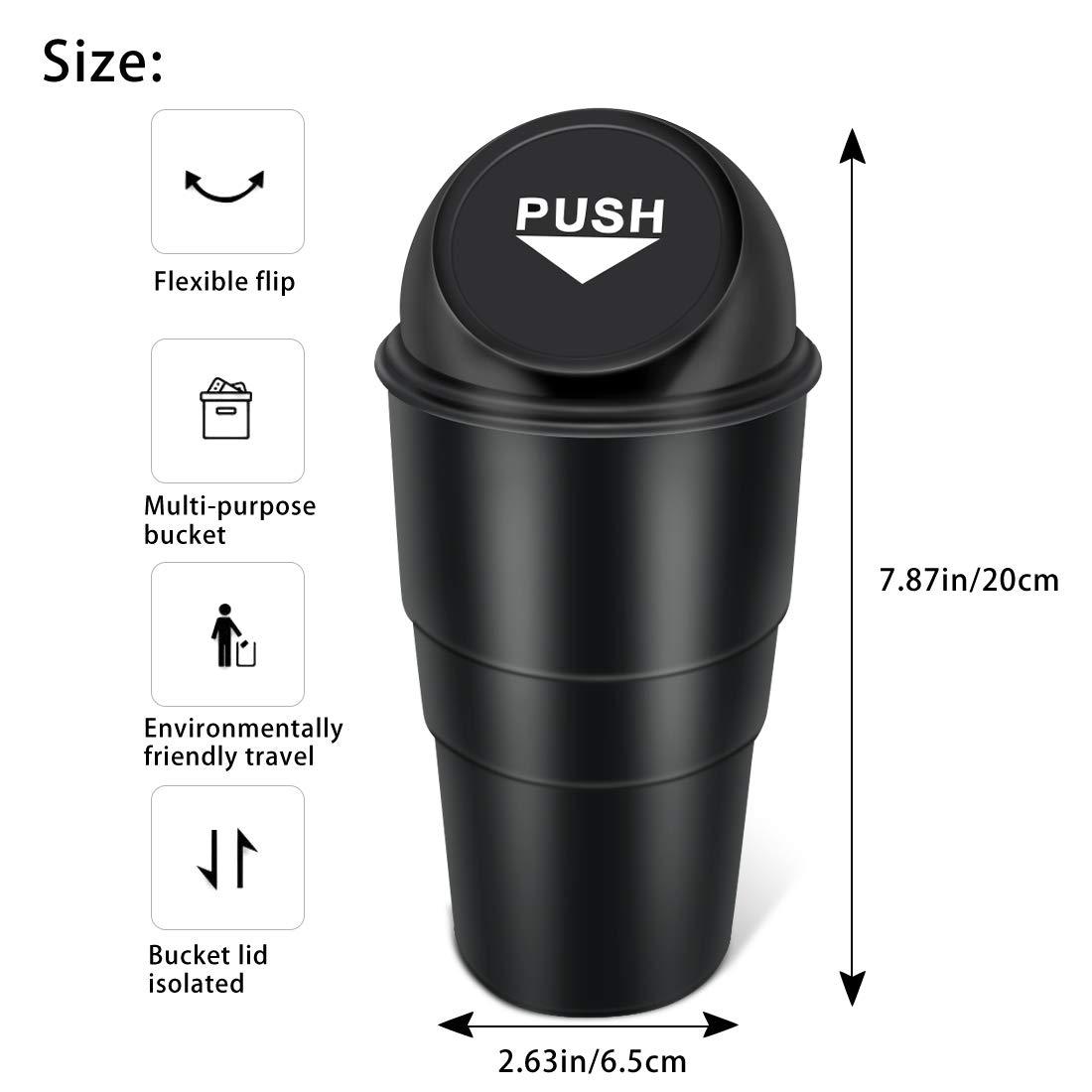 YIOVVOM Car Garbage Can with Lid, Leakproof Vehicle Automotive Cup Holder Car Trash Can, Small Trash Bin for Automotive Office Home Kitchen, Bedroom Set of 2 (Black) 1